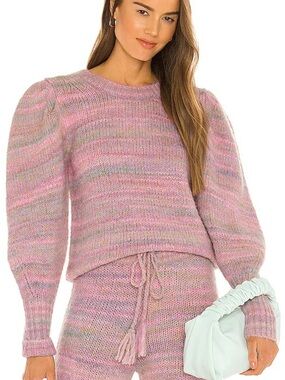 Loveshackfancy Aquarius Chunky Knit Sweater Pink Puff Sleeves Coquette small